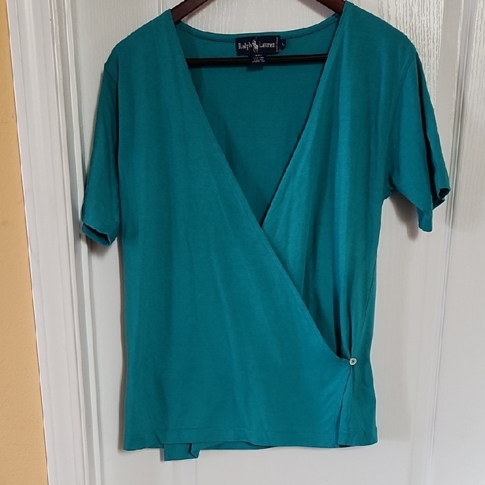Ralph Lauren Teal Short Sleeve Wrap Top